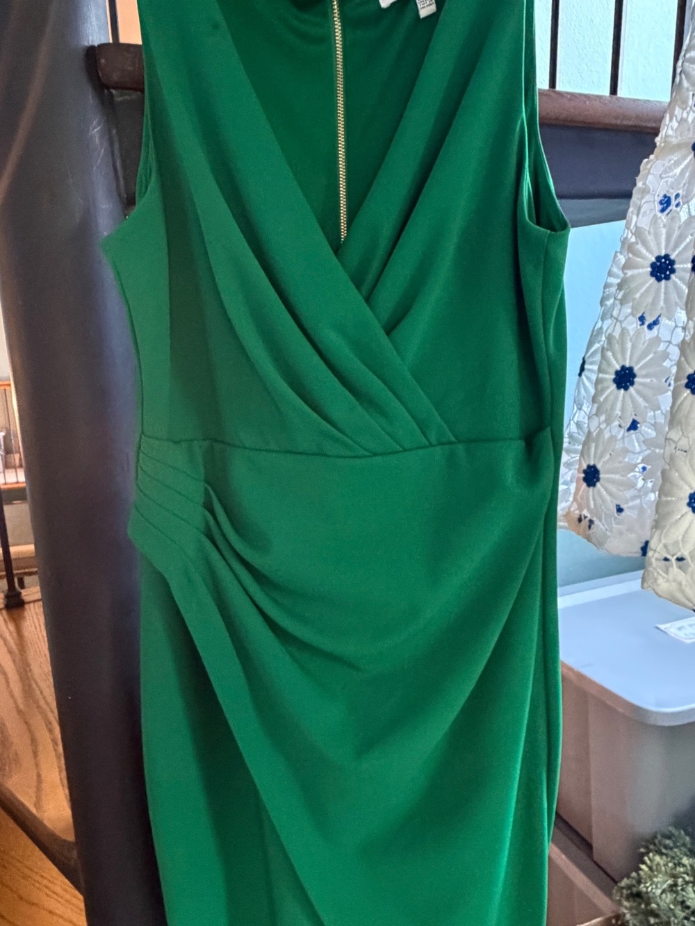 Siena Studio Emerald Green Sleeveless Draped Midi Dress